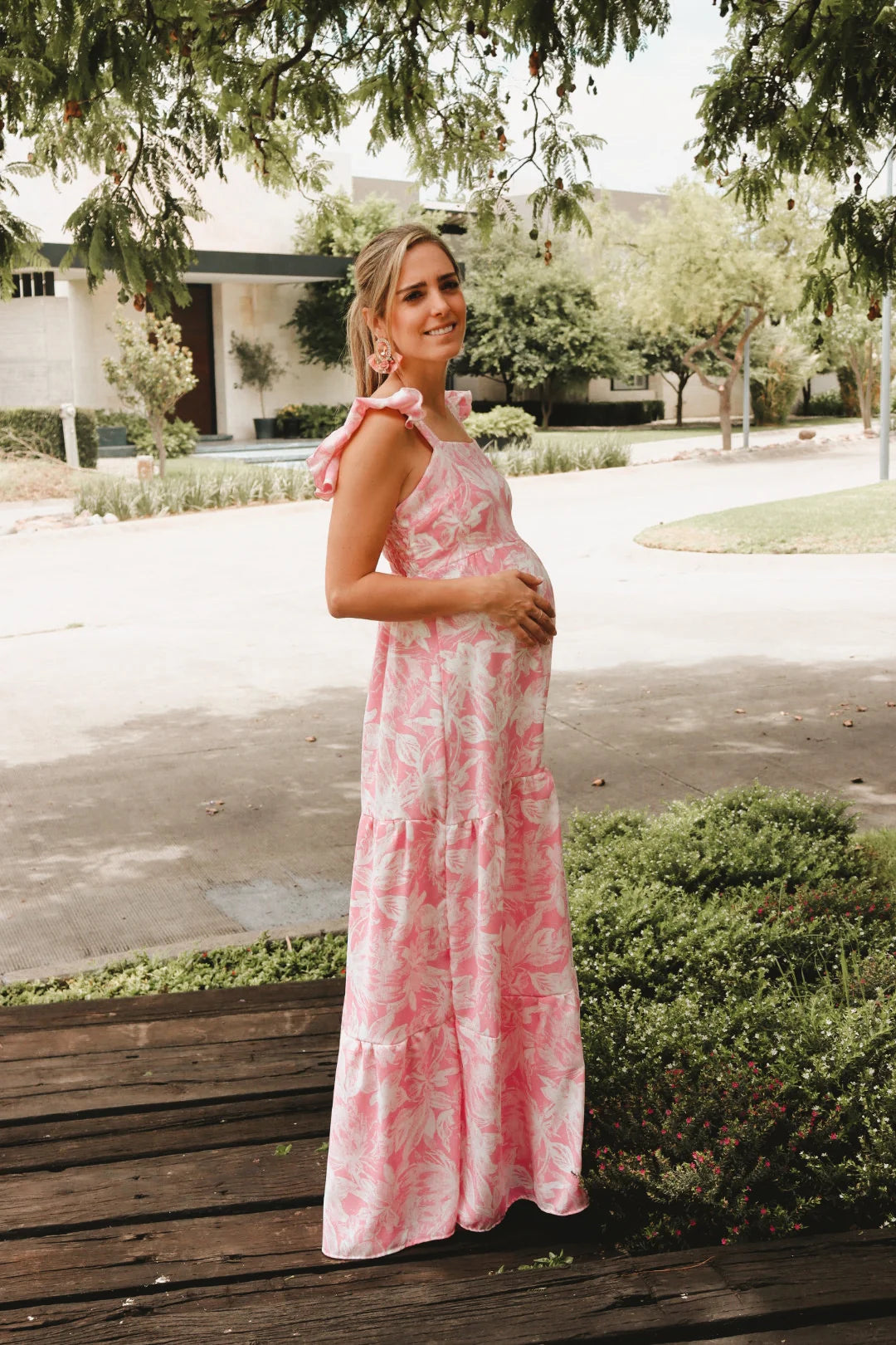 Vestido de Maternidad, Dalia Rosa Flores Blancas