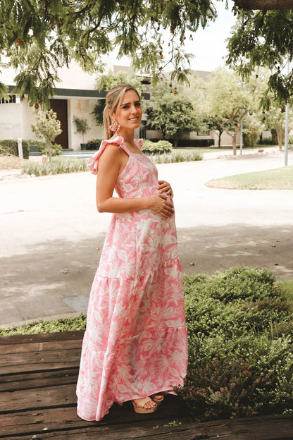 Vestido de Maternidad, Dalia Rosa Flores Blancas