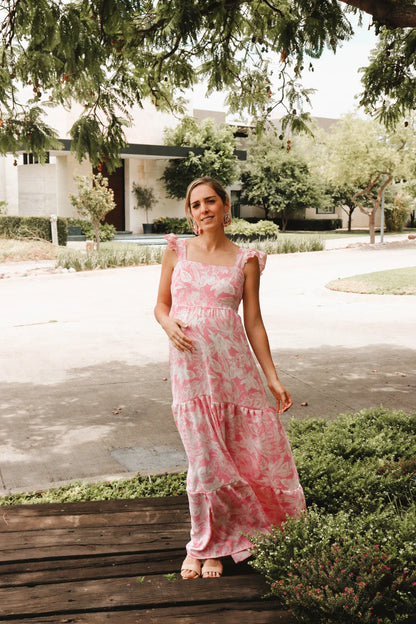 Vestido de Maternidad, Dalia Rosa Flores Blancas
