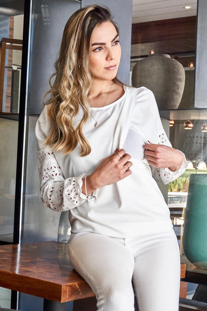 Blusa lactancia Daniela ivory encaje G y XG