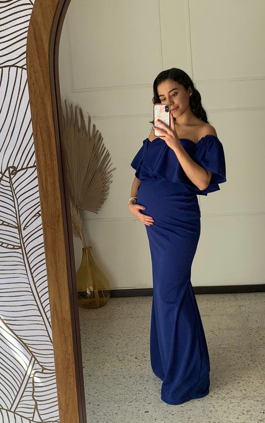 Vestido de maternidad Loredana largo, azul imperial