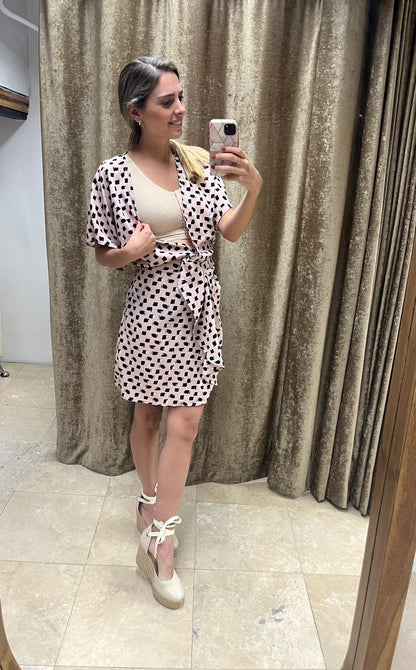 Vestido lactancia Fabiana rosa dots negras