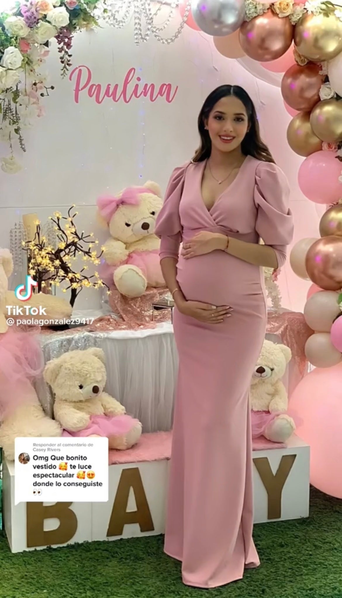 Vestido maternidad Yuridia largo rosa fuerte M, G