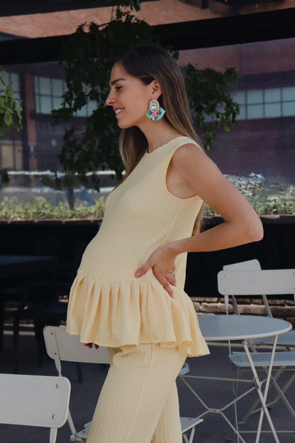 Conjunto de Maternidad Imelda Sin Mangas, Amarillo Textura