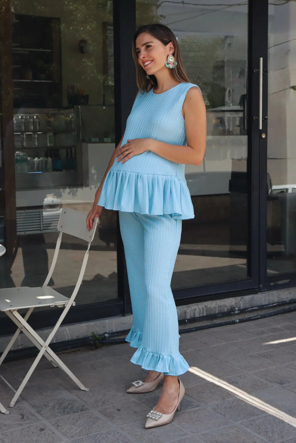 Conjunto de Maternidad Imelda Sin Mangas, Azul Cielo Textura