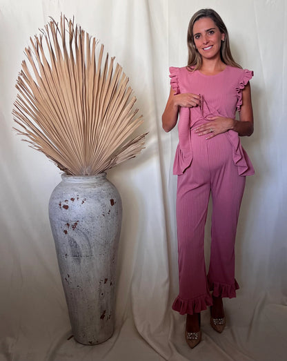 Conjunto de Maternidad Imelda, Rosa Rayitas Polvo