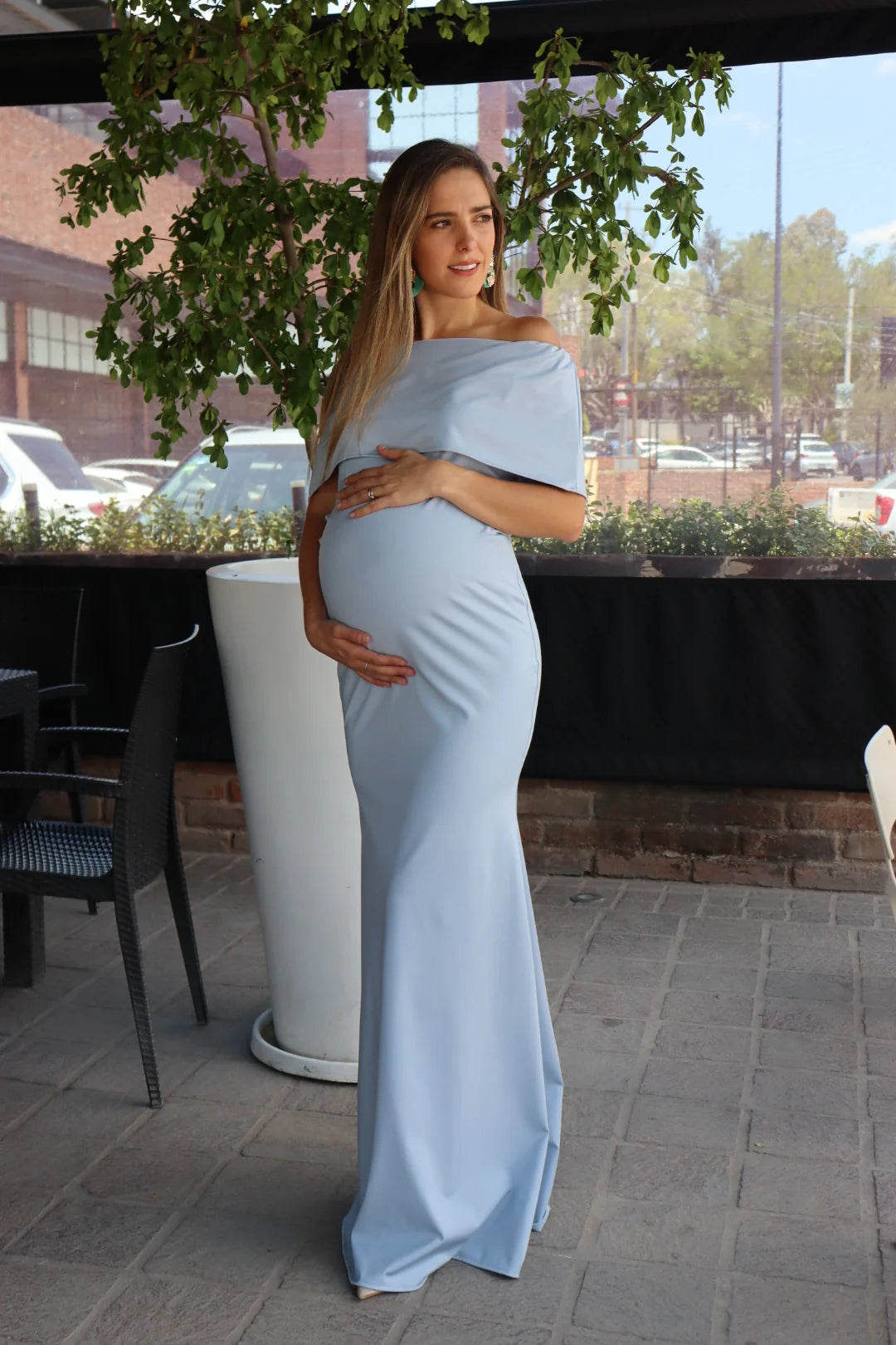 Vestido de Maternidad, Lluvia Largo Azul Licra