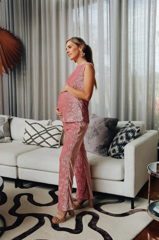 Conjunto de Maternidad Mayte, Rosa Claro Terciopelo