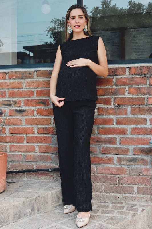 Conjunto de Maternidad Mayte, Negro Corrugado Brillos
