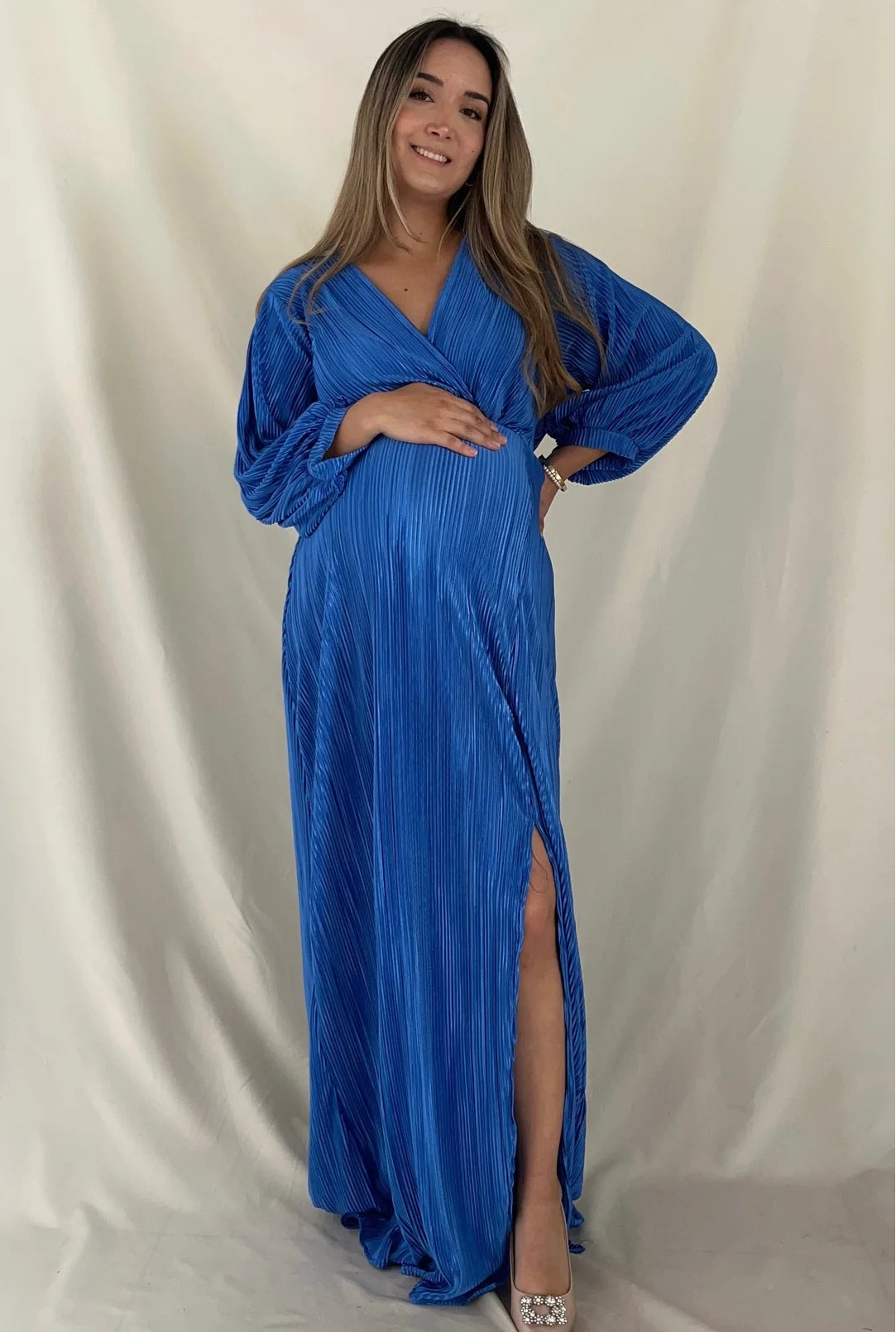 Vestido de Maternidad Nicole Azul Corrugado