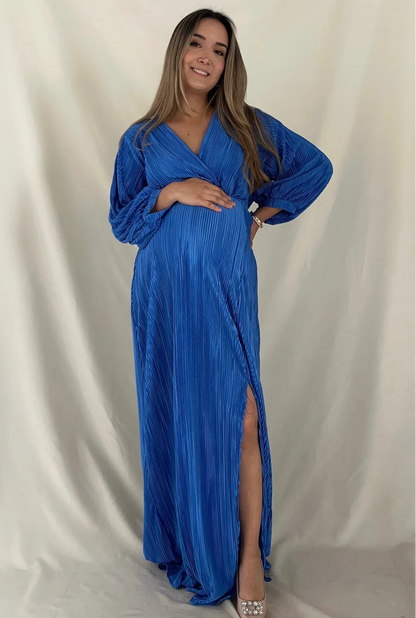 Vestido de Maternidad Nicole Azul Corrugado