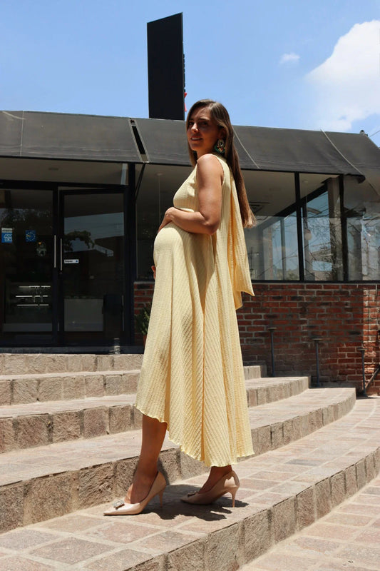 Vestido de Maternidad Sonia, Amarillo Rayas Textura