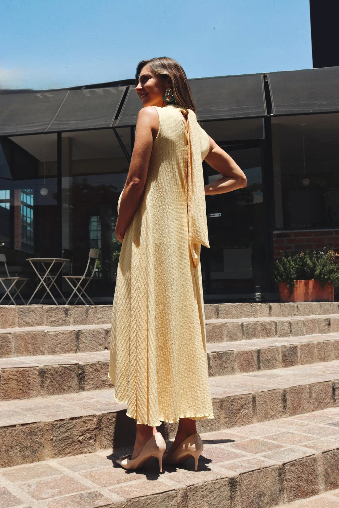 Vestido de Maternidad Sonia, Amarillo Rayas Textura
