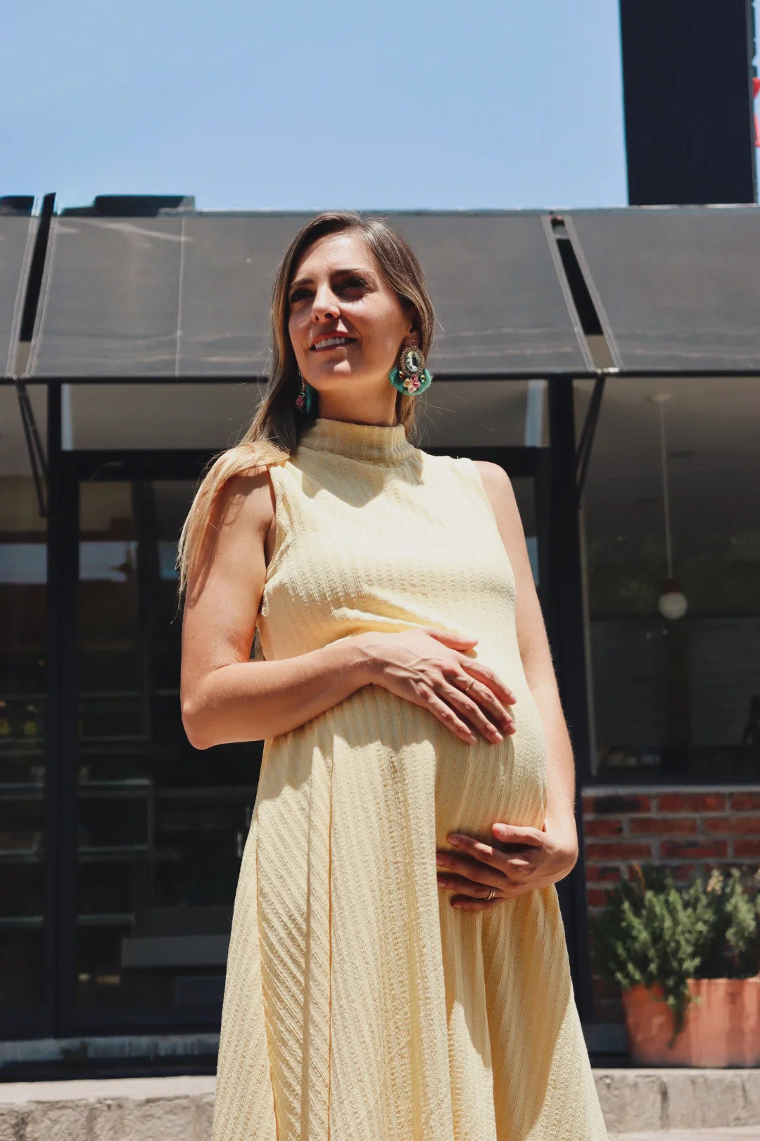 Vestido de Maternidad Sonia, Amarillo Rayas Textura