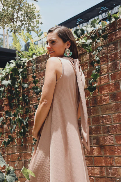 Vestido de Maternidad Sonia, Beige Plisada