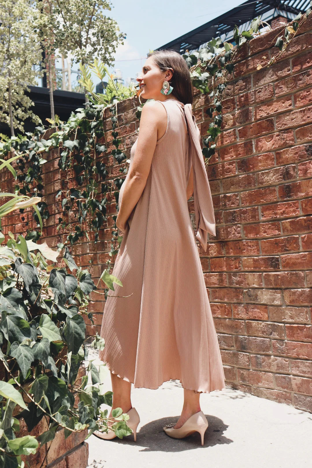 Vestido de Maternidad Sonia, Beige Plisada