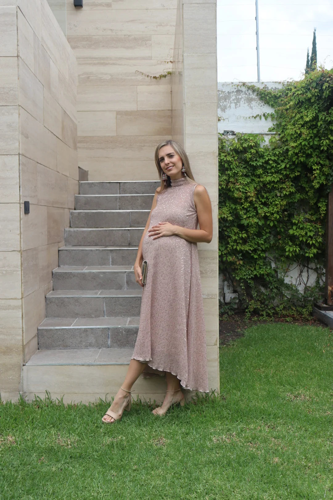 Vestido de Maternidad Sonia, Lentejuelas Beige