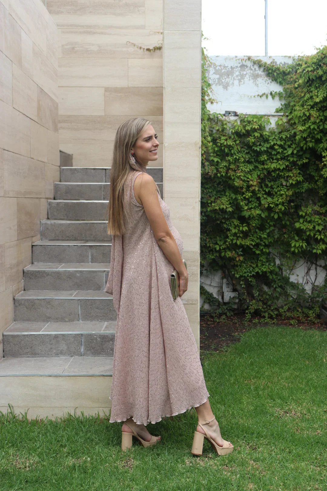 Vestido de Maternidad Sonia, Lentejuelas Beige