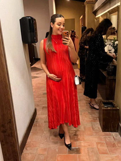 Vestido de Maternidad Sonia, Rojo Rayas