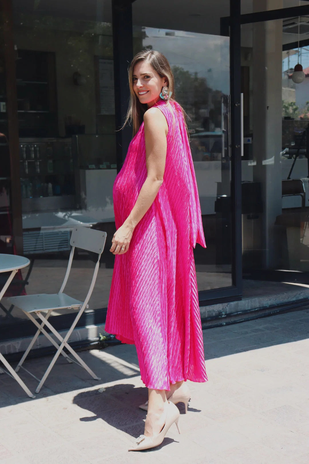 Vestido de Maternidad Sonia, Rosa Barbie Corrugado