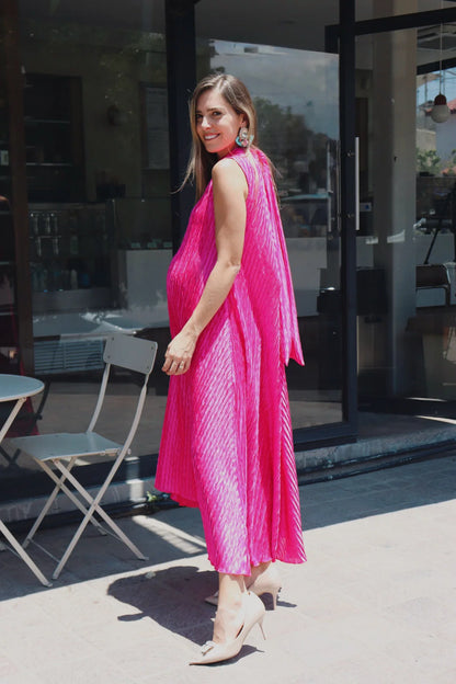 Vestido de Maternidad Sonia, Rosa Barbie Corrugado