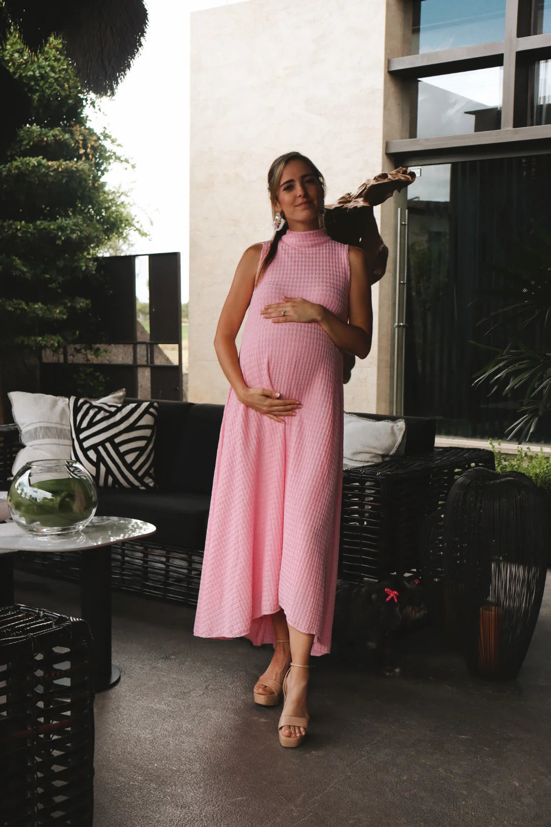 Vestido de Maternidad Sonia, Rosa Claro Textura