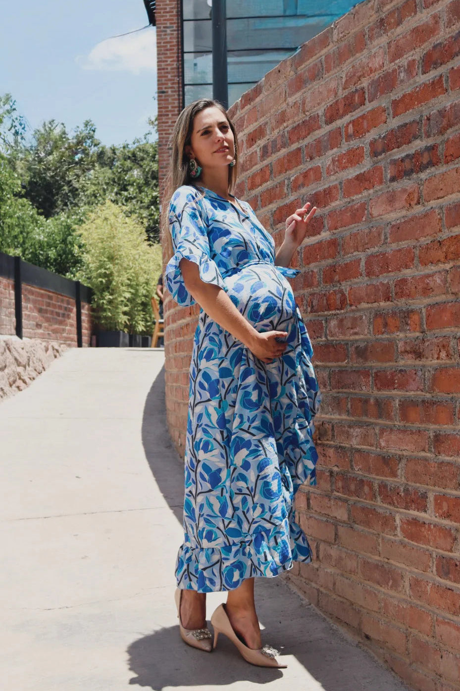 Vestido de Maternidad Ursula Azul Tallos