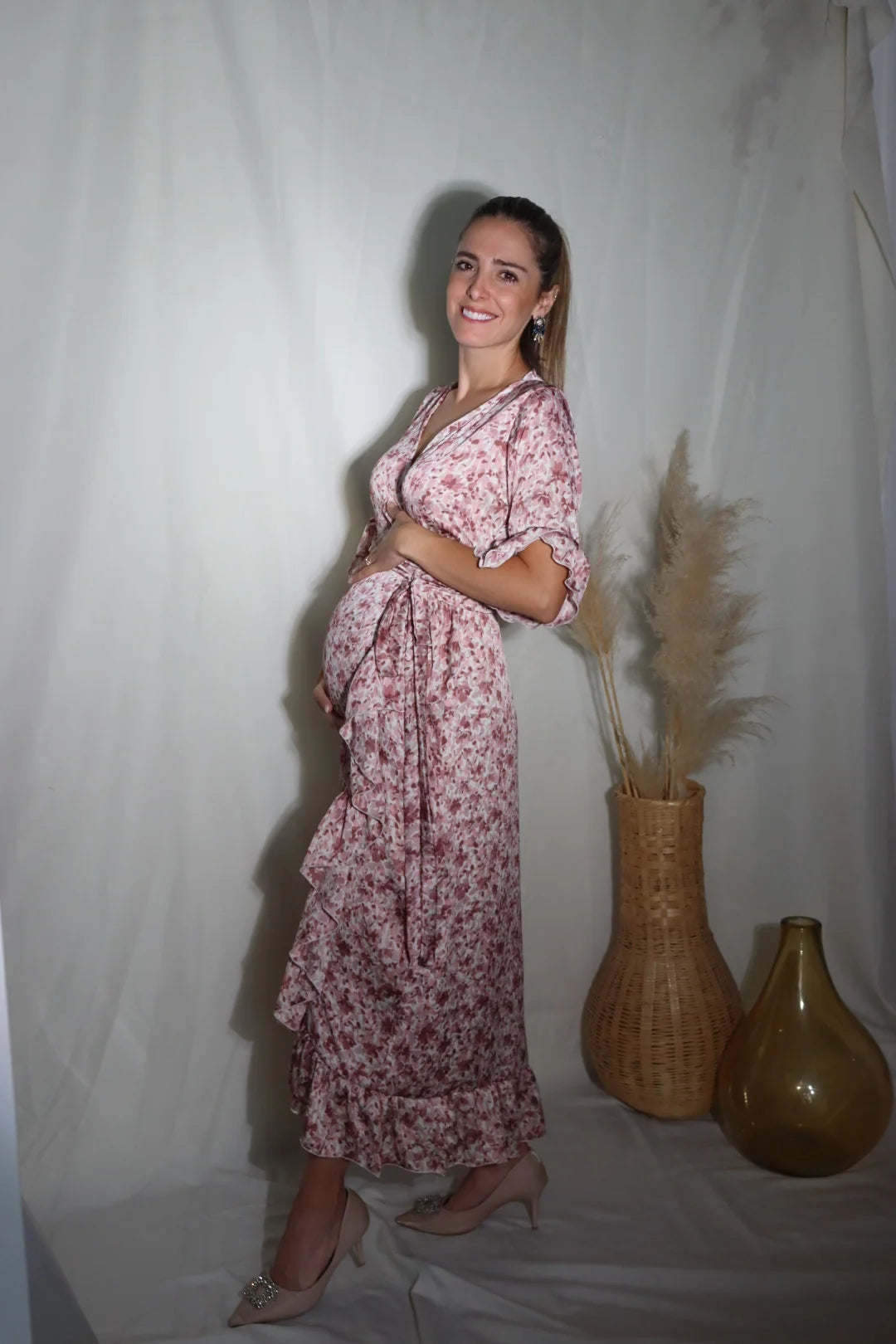 Vestido de Maternidad Ursula Rosa Flores Seda