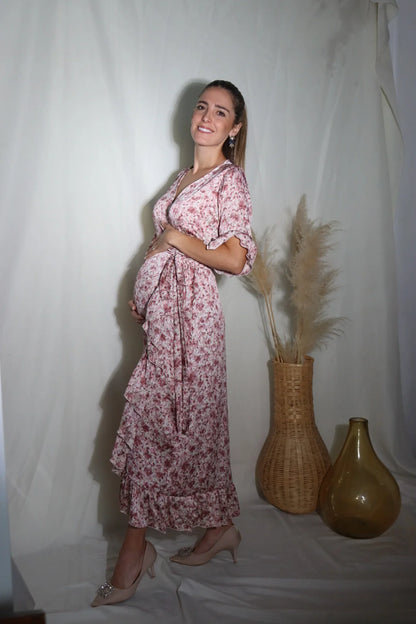 Vestido de Maternidad Ursula Rosa Flores Seda